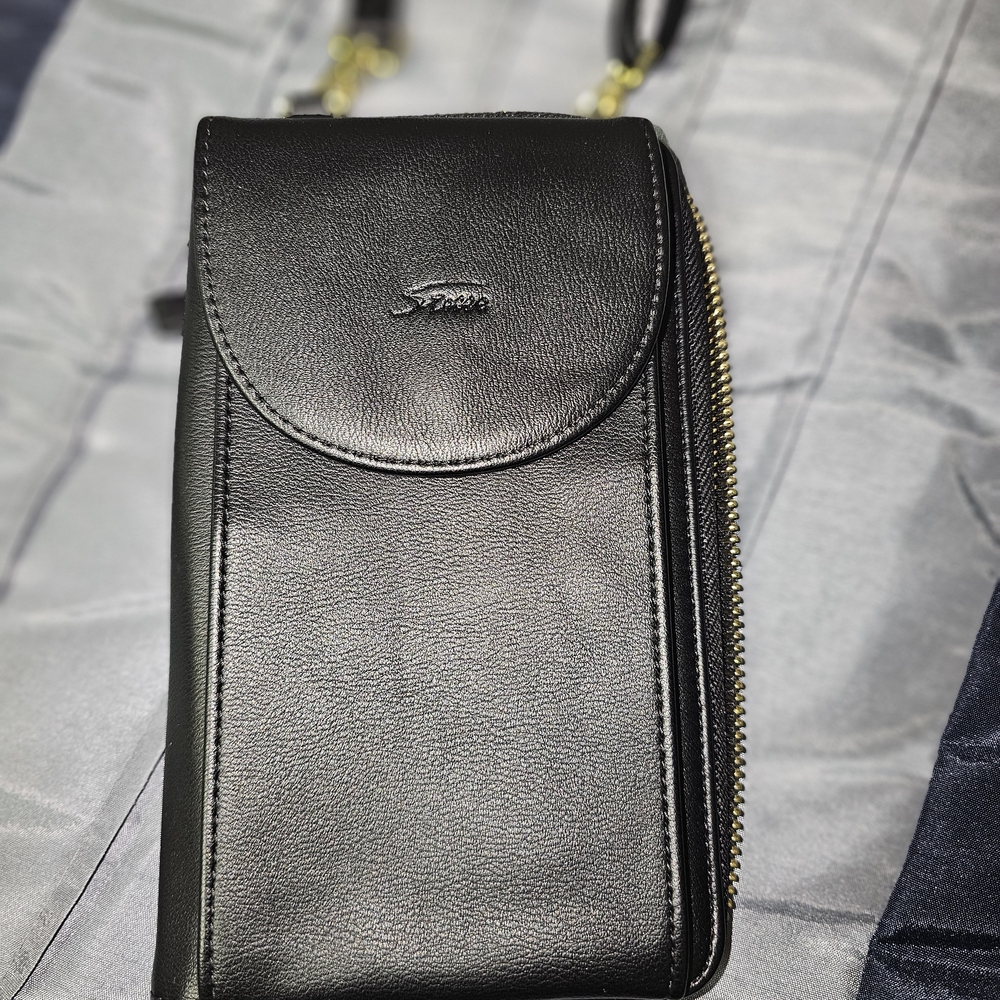NWT S-ZONE Black Zip-Around Wallet Crossbody Adjustable Strap
